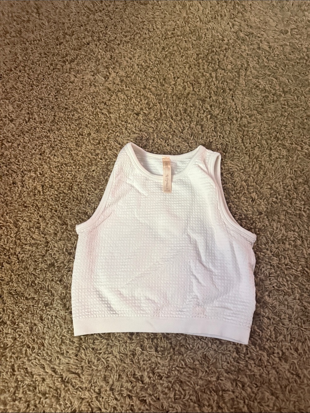 Women's White Textured High-Neck Crop Tank